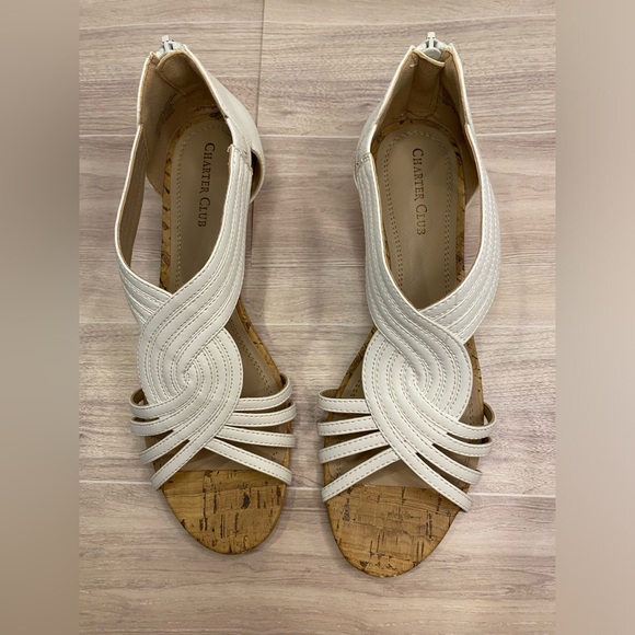 Charter Club Ginifur women’s White Wedge with cork tan heel size 8M - Picture 8 of 16